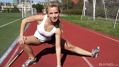 Round ass sports chick takes off her breathe hard to tease the camera